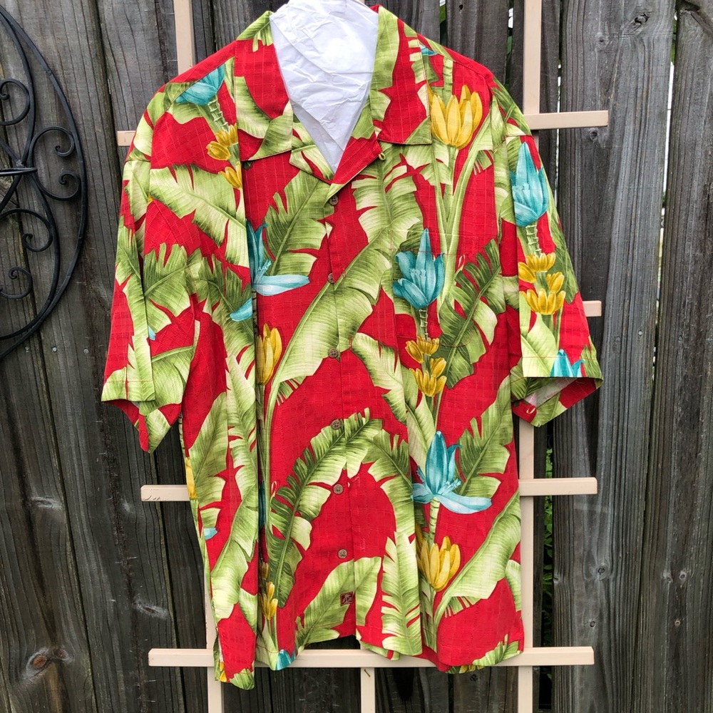 Tommy Bahama Silk Hawaiian Shirt XL Banana Leaf Original Fit Short Sleeve